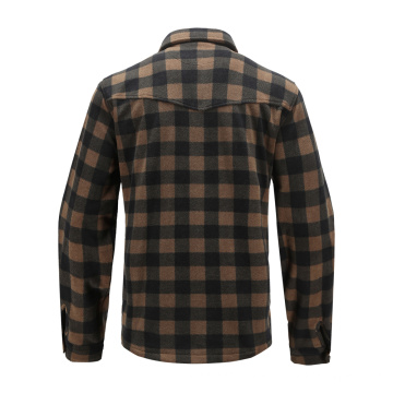 Men's Rpet velvet shirt checked print recyclable eco shirt with welt pocket